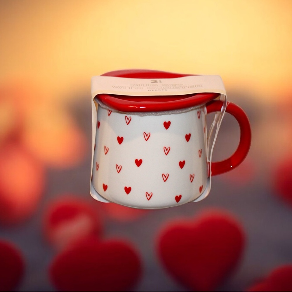 Valentine’s Themed Mug Set with Coaster/Tea Lid - NWT